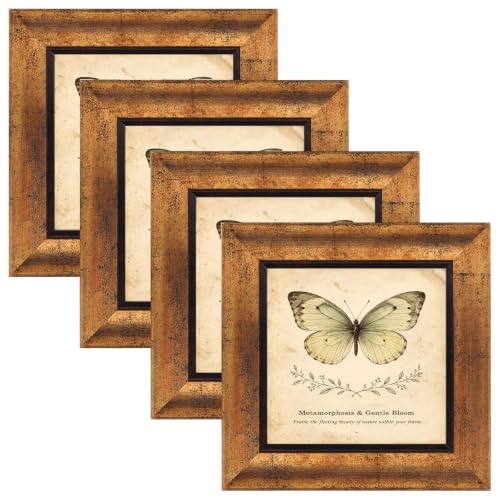 XUANLUO 5x5 Picture Frames Set of 4,Rustic Retro Photo Frame(Gold) - color: Gold-4pcs, size: 5 x 5 inch
