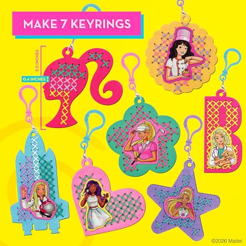 CRAFTILOO Barbie® Cross Stitch Kit for Kids Ages 6-12 - 7 Keychain Projects - style: Barbie (7 Projects)