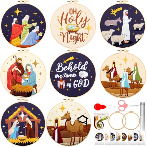 Riceshoot 8 Set Nativity Scene Christmas Embroidery Kits, Cross Stitch Kits - style: Nativity