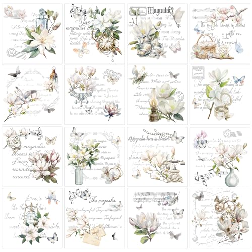 Wxiben 16 Pcs Magnolia Floral Rub on Transfers for Crafts and Furniture - style: White Magnolia