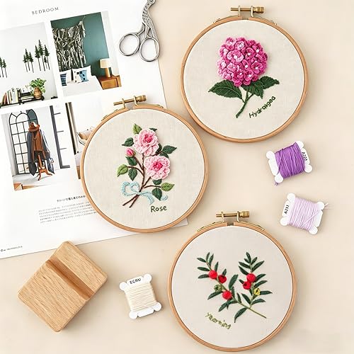 3 Pack Beginner Embroidery Kit for Adults with Tools & Instruction - color: White - 2, size: White - 2 - Small