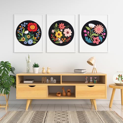 Louise Maelys 3 Pack Floral Embroidery Kit for Beginners, Washable Fabric - color: florals