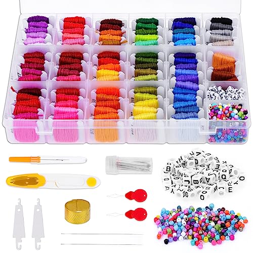 selizo Professional Embroidery & Craft Floss Kit, 100 Colors Thread with Organizer Box, Tools & Beads for Cross Stitch, Friendship Bracelets and DIY Art Projects