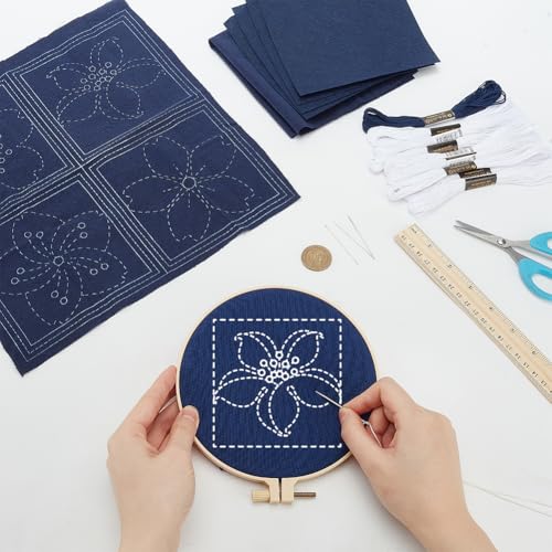 FREEBLOSS 4 Set Sashiko Coasters DIY Kit with Instructions Cherry Blossom