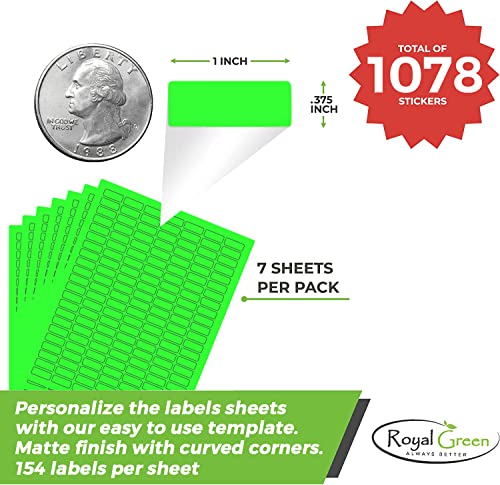 Royal Green Printable Rectangle Labels, 1 x 0.375 Inch - 1078 Pack - color: Neon Green, size: 1078