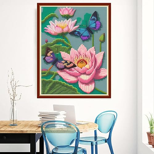 Redxing Stamped Cross Stitch Kits Embroidery kit for Beginners Adults Full Range of Embroidery Patterns Starter Kits DIY Printed Cross Stitch Kits Needlepoint Kits 11CT- Lotus 15.7x19.7 inch - color: Style 05