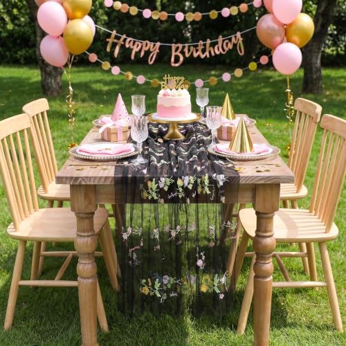 Wedding Floral Tablecloth 60" x 120" Sheer Black Wildflower Tablecloths - color: Black, size: 60"x120", 1 Pc