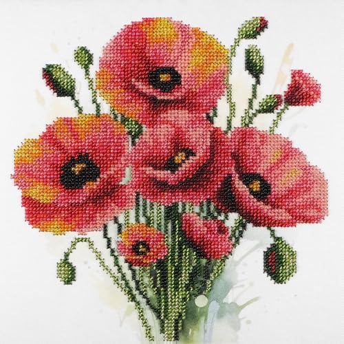 AllAboutEmbroideryUA Bead Embroidery kit Poppies DA-2118 Beaded Cross Stitch Floral Needlework kit