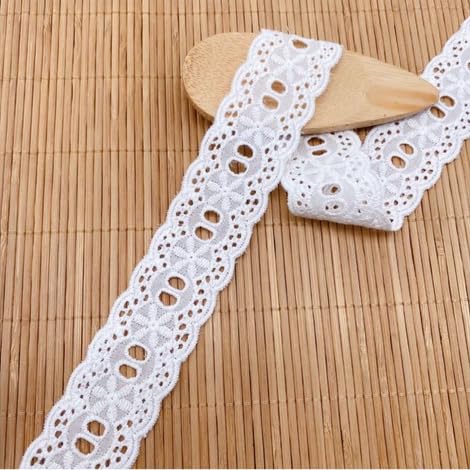 7Yards Cotton Lace Trim White Eyelet Lace Ribbon Bowknot Embroidery Scalloped Lace for Sewing Crafts, Dress, Dolls/Pets Clothes (White C) - color: White C