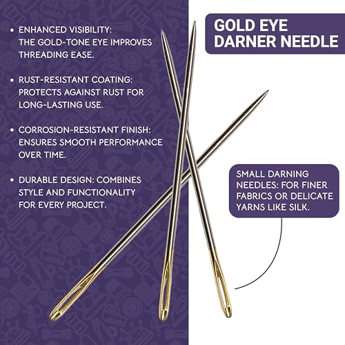 The Quilted Bear Gold Eye Darning Needles, Sizes 3/2/1 - size: Darner Needles 3.0/2.0/1.0