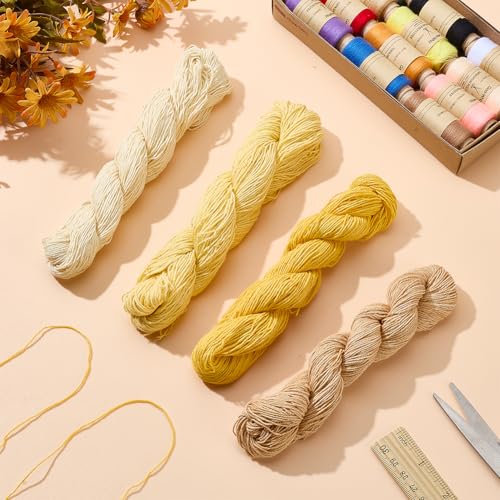 FREEBLOSS 4 Pcs Sashiko Thread 100M x 4 Colors Cotton Embroidery Floss 3 Stranded Yellow Embroidery Threads Japanese Quilting & Sewing Thread for Sashiko Kit Supplies - color: Yellow