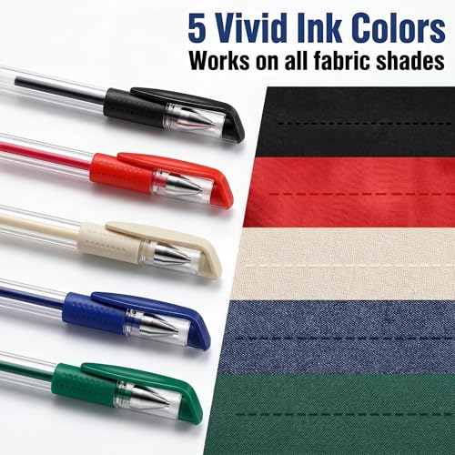 ibotti 5‑Color Heat Erasable Fabric Marking Pens, 10 Free Refills