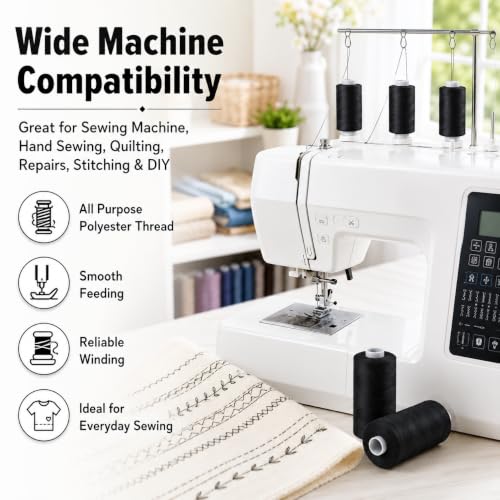 Simthread All Purpose Sewing Thread, 10 Spool 1000 Yards Each Bobbin Polyester Thread for Sewing, Handy Polyester Sewing Threads for Sewing Machine - (Black Series) - color: black series