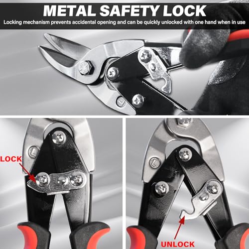 HAUTMEC 3 Pcs Aviation Tin Snips for Cutting Metal Sheet, Heavy-Duty CR-V Metal Shears, 10" Sheet Metal Cutter Tools with Safety Lock & Ergonomic Grip for Straight, Left & Right Cuts – HT0068 - style: Model 1