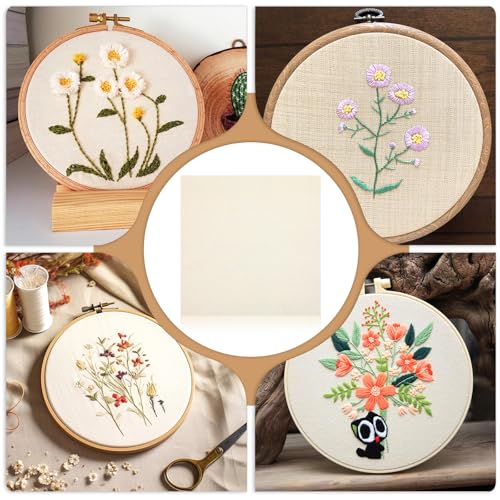 10 PCS Embroidery Fabric, 9.8 × 9.8 Inch Pre-Cut Beige Fabric Squares, Beige Cotton and Linen Embroidery Cloth for Garment Craft,