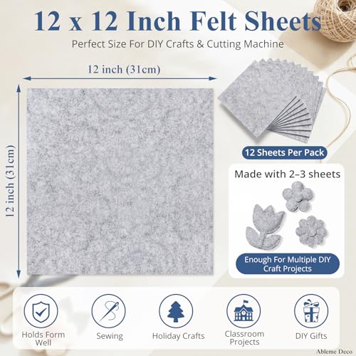 12" x 12" Felt Sheets for Crafts, 2mm Stiff Felt (12 Pcs) Heather Gray - color: Heather Gray
