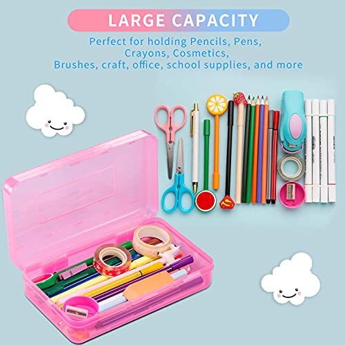 Sooez Plastic Pencil Case Box 6 Pack, Colored Large Craft Storage Bulk - color: Bright Colors