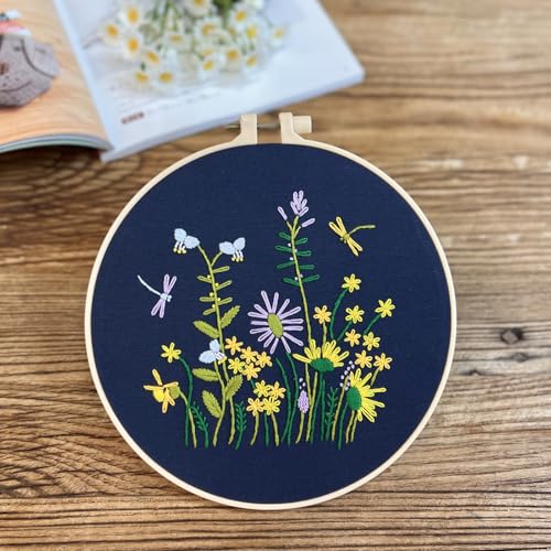 TINLOK Ideal Embroidery Kits for Beginners,Wildflower Garden Pattern, 8.4 inch,DIY Handmade Needlework Set,Hand Embroidery kit,Needlepoint Kits for Adults,Wonderful Gifts for Family or Female Friends - style: Floral