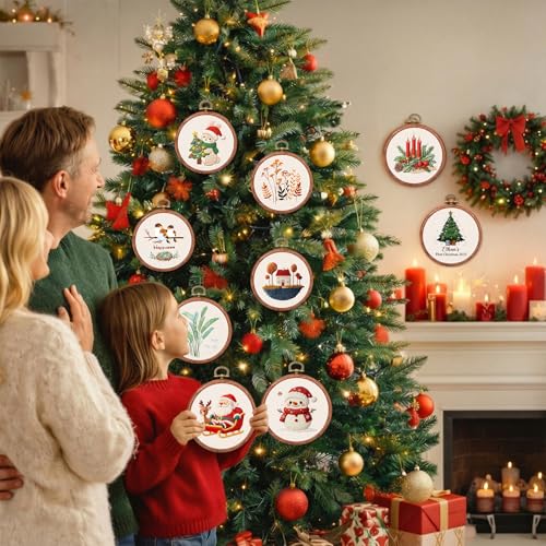 10 Pcs 4 Inch Mini Embroidery Hoops, Imitated Wood Round Frame Set for DIY Beginners, Cross Stitch Display, Handmade Gift for Christmas Home Decor - size: 4 inch