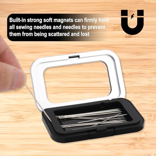 Magnetic Needle Holder Case, Strong Sewing Pin Storage Organizer Box with Clear Lid Secure & Portable Needle Keeper for Sewing Quilting Crafts Bobby Pins Paper Clips (Black)