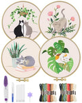 ERKOON 4 Sets Embroidery Kit for Beginners,Hummingbird and Flower Cross Stitch Set for Include Embroidery Cloth Hoops Threads for Craft Lover Hand Stitch (Cat) - color: Cat