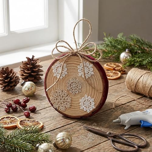 IDONGCAI Velvet Ribbon, Jute Twine & Lace Snowflake Craft Kit - color: Burgundy