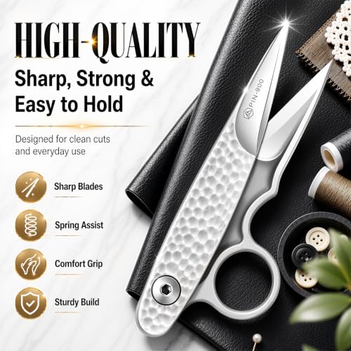 Premium Sewing Scissors, Sharp Precision Thread Snips with Stainless Steel Blades, Upgrade Small Craft Scissors with Silver Hammered Handle for Embroidery, Quilting, Fabric, & DIY Projects - color: Silver, size: 4.6 Inch