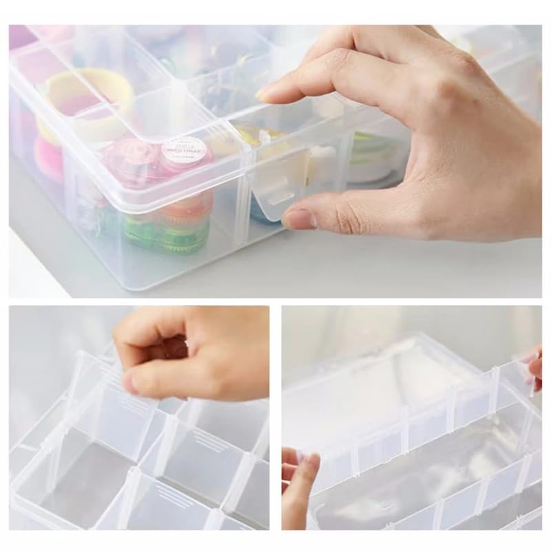 Adjustable 15-Compartment Grid Slot Plastic Storage Box Jewelry Bead Tool for Washi Tape, Art Supplies and Sticker Container Organizer Case