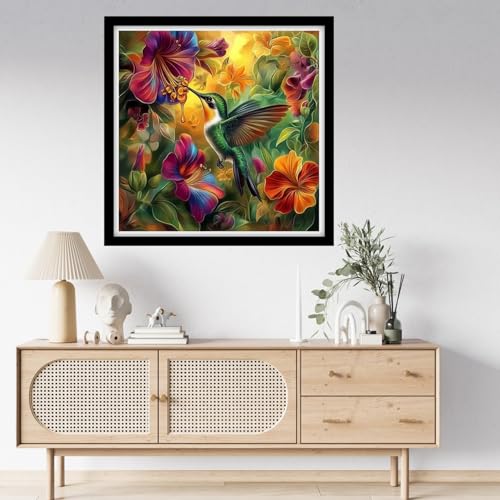 Fanxvivy Counted Cross Stitch Kits for Adults 11CT Unprinted Cross-Stitch Patterns Embroidery Kits Easy Cross Stitching Needlepoint Kits-Hummingbirds Collect Honey 18x18 inch - color: DIYcraft12