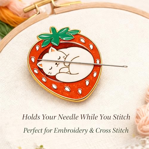 Magnetic Needle Minder, Needle Minder for Cross Stitch Embroidery Sewing, Cute Funny Needleminder Needle Holder, Strong Magnet Needle Nanny, Gift for Women Stitch Lovers, (Strawberry Cat) - color: Strawberry Cat