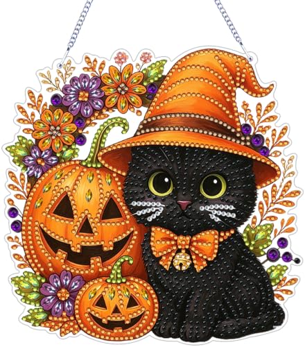 ARPADAMO Black Cat Diamond Art Kits for Adults, Acrylic Hanging Suncatcher - color: DP05088