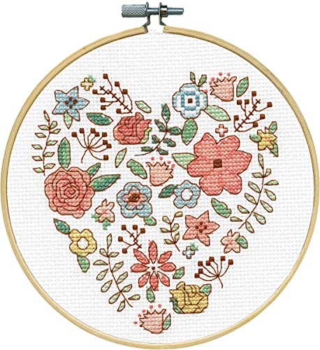Floral Heart Counted Cross Stitch Kit with Hoop
