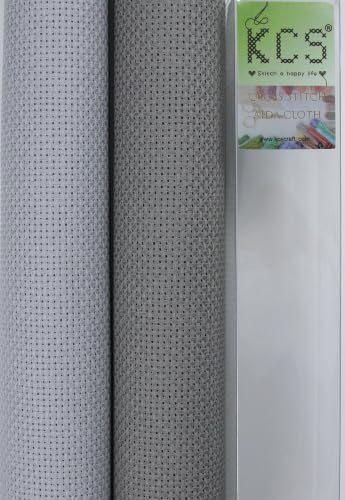 KCS 2 pc of 15" x 18"(38cmx45cm) 14 Count Cross Stitch Cotton Aida Cloth Needlework Fabric Box (Light Grey+Medium Grey, 14CT) - color: Light Grey+medium Grey, size: 14CT