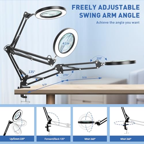 HITTI 30X 10X Magnifying Glass with Light, 1800 Lumens Stepless Dimmable - color: Black, size: 10X 30X 9.06 INCH Base & Clamp