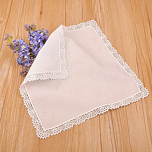 Milesky White Wedding Handkerchief Pure Cotton, Soft Ladies Hanky with Crochet Lace - color: Ch01