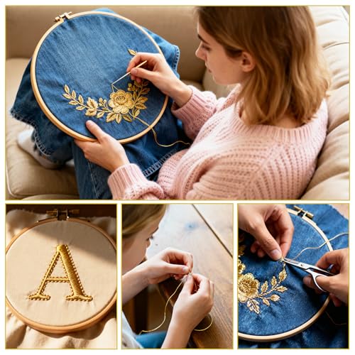 12 Skeins Metallic Embroidery Thread, Embroidery Floss Gold Thread