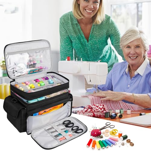 LEFOR·Z Large Sewing Supplies Organizer Bag(13 x 8 x 9 in),Sewing Basket - color: Black