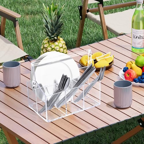 Chivalral Clear Acrylic Utensil Caddy, 4 Compartment Silverware Holder