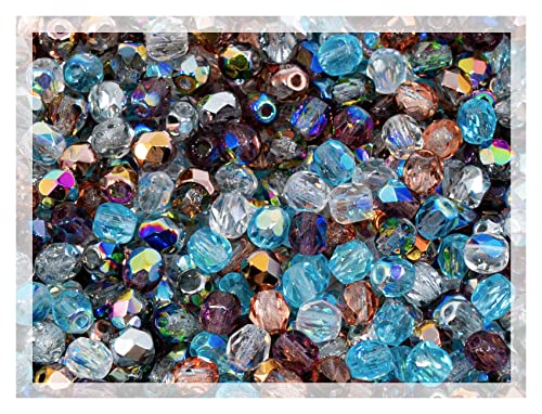 0.88oz (Approx. 300 pcs) Faceted Fire Polished Round Glass Beads 4mm (0.16in), Czech Republic Bohemian Glass Transparent Mix - color: Mix 03 Transparent AB