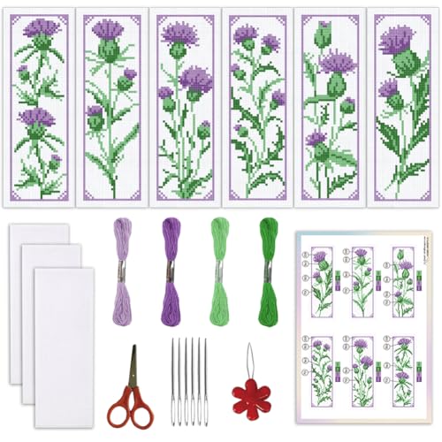 ORIGACH 6 Set Cirsium Cross Stitch Bookmark Kit for Beginner - style: Cirsium
