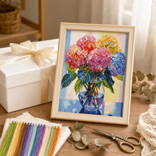 WUSARPLY Flower Stamped Cross Stitch Kits for Beginners Adults - color: J077
