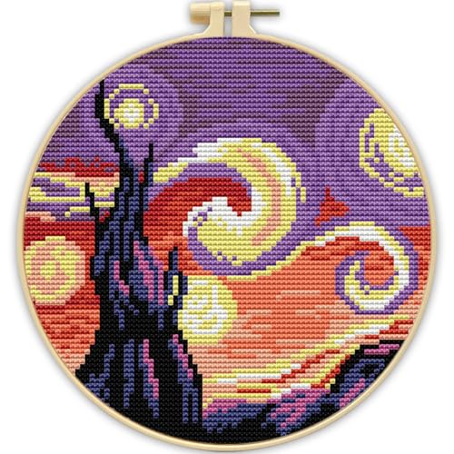 TCDZMYGS Stamped Cross Stitch Kits for Beginners-Starry Sky,with Hoop - color: Starry Sky-2603