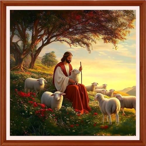 Redxing Counted Cross Stitch Kit for Beginners,Unprinted Needlepoint Kits for Beginners Cross Stitching Embroidery Kit 11CT Stitches kit-Jesus Shepherd 18x18 inch - color: Setpattern19