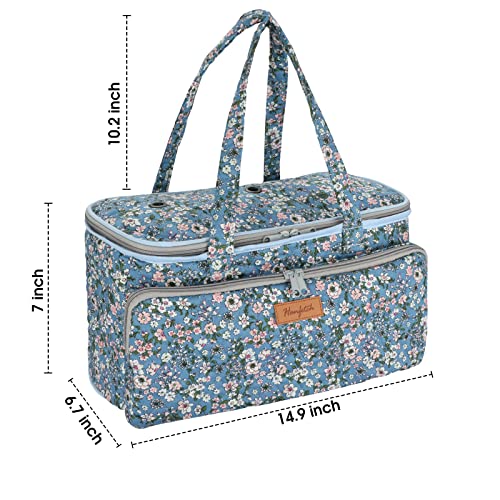 Yarn Bag-Large Size-Yarn Storage Organizer with Grommets-Portable Crochet Bag for Yarn Skeins-Crochet Hooks-Knitting Needles -Other Accessories (Flower-Blue) - color: Flower-Blue