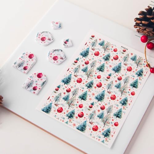 KABAKE Polymer Clay Transfer Paper 4 PCS Colorful Flowers Water Soluble Transfer Sheet for Earrings Jewelry Making - color: Xmas Theme