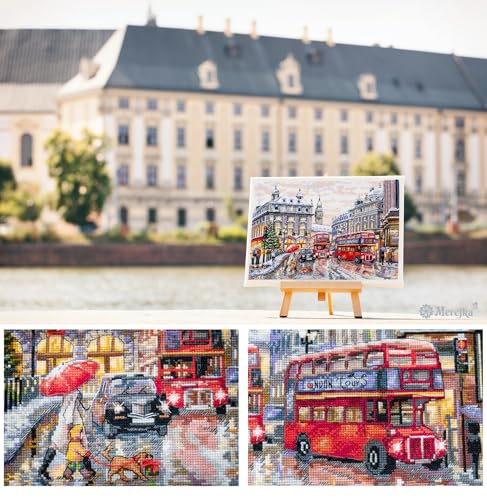 Merejka Counted Cross Stitch Kit for Adults – London K-159 | DMC Threads & Zweigart Aida 16 Fabric | 34 Colors | 12×16 in (30×40 cm)