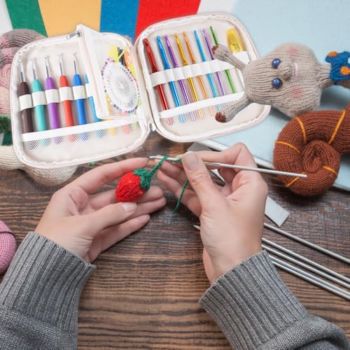 Crochet Hook Case,Portable Zipper Storage Organizer Bag for Crochet Hooks, Knitting Needles, Project & Sewing Supplies, Lightweight,Easy to Hold (No Accessories Included).Beige Butterfly - color: beige butterfly