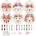 ORIGACH 6 Pack Animals & Floral Crown Embroidery Kit for Beginners - style: Animals & Floral