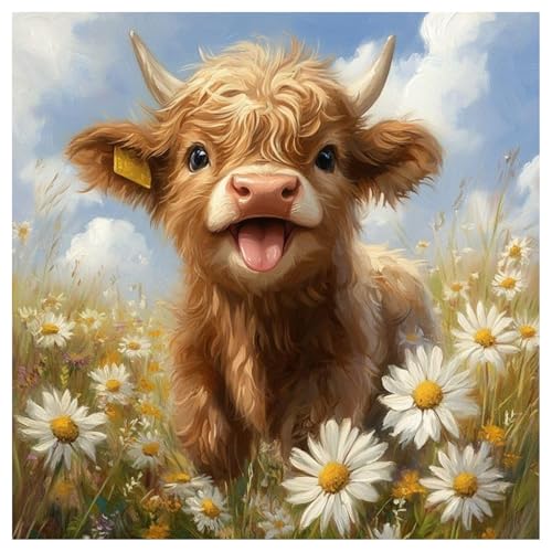 Stamped Cross Stitch Kits for Beginners Adults-Highland Cow,14x14in - color: cross stitch-Cow