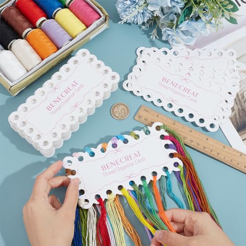 BENECREAT 36Pcs 18-Position Embroidery Thread Organizer Cards, 5.9x3inch Paper Thread Winding Boards, Floss Bobbins for Cross Stitch Embroidery Thread Storage Craft DIY Sewing